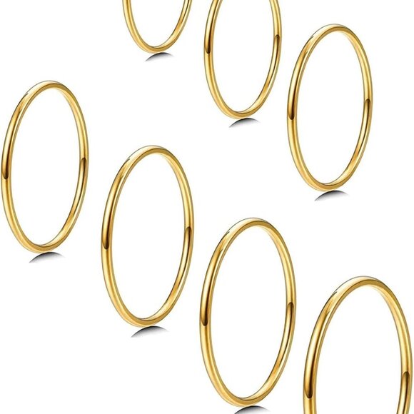Jewelry - Chic and Durable 14K Gold Plated Stacking Rings | 1mm Thin Comfort-Fit Sizes 3-9